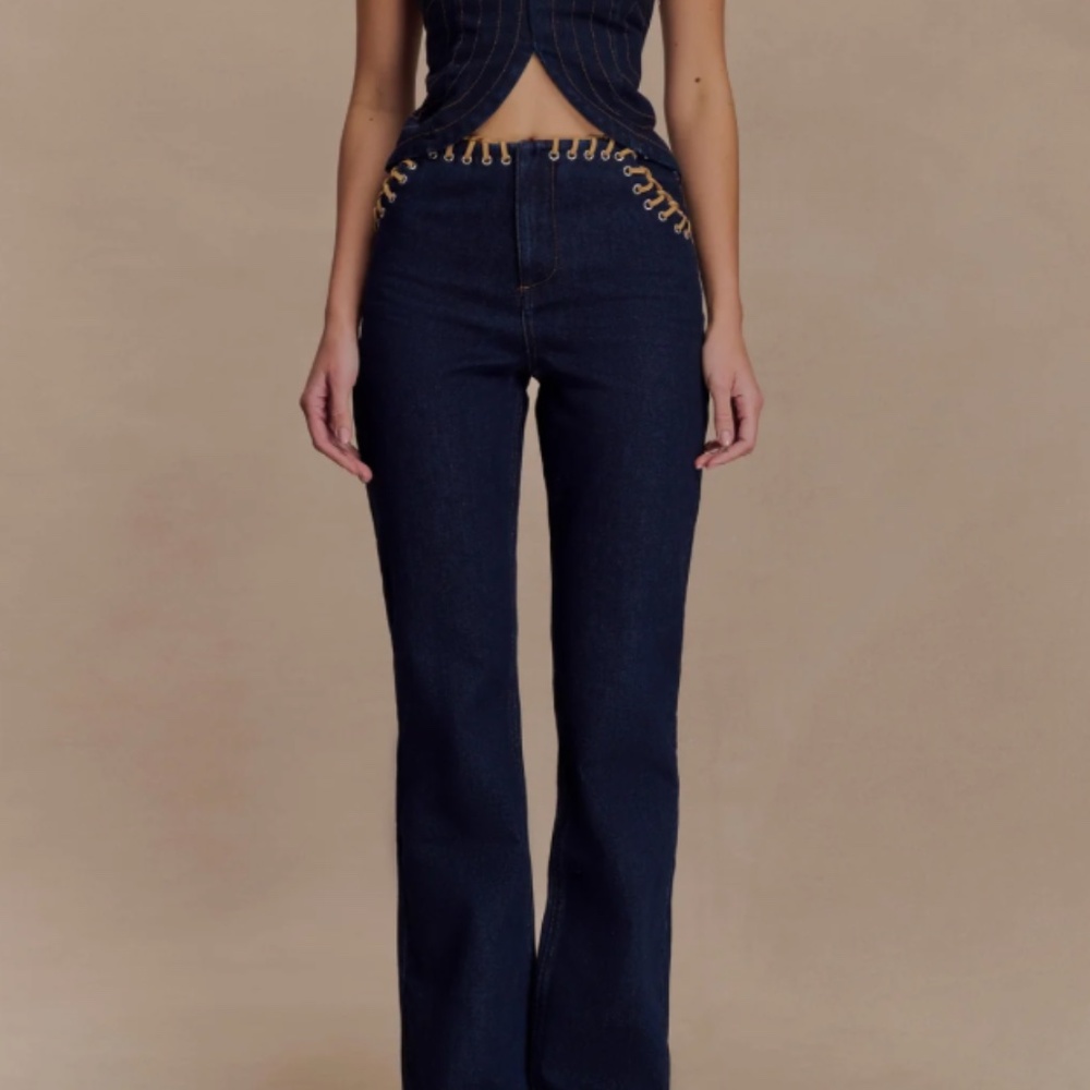 MESHKI Meryl Lace Up Denim Jean - Indigo Blue